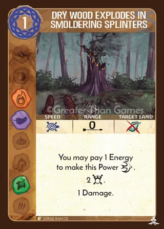 Card art for Dry Wood Explodes in Smoldering Splinters
