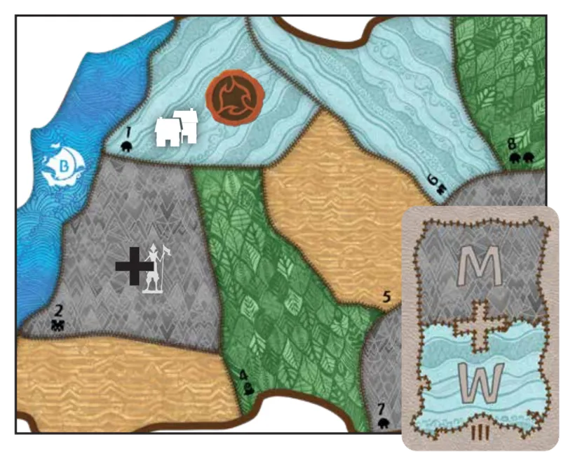 Only Land #2 Explores because it is adjacent to the Ocean and all other Mountains/Wetlands are impacted by the Isolate marker.